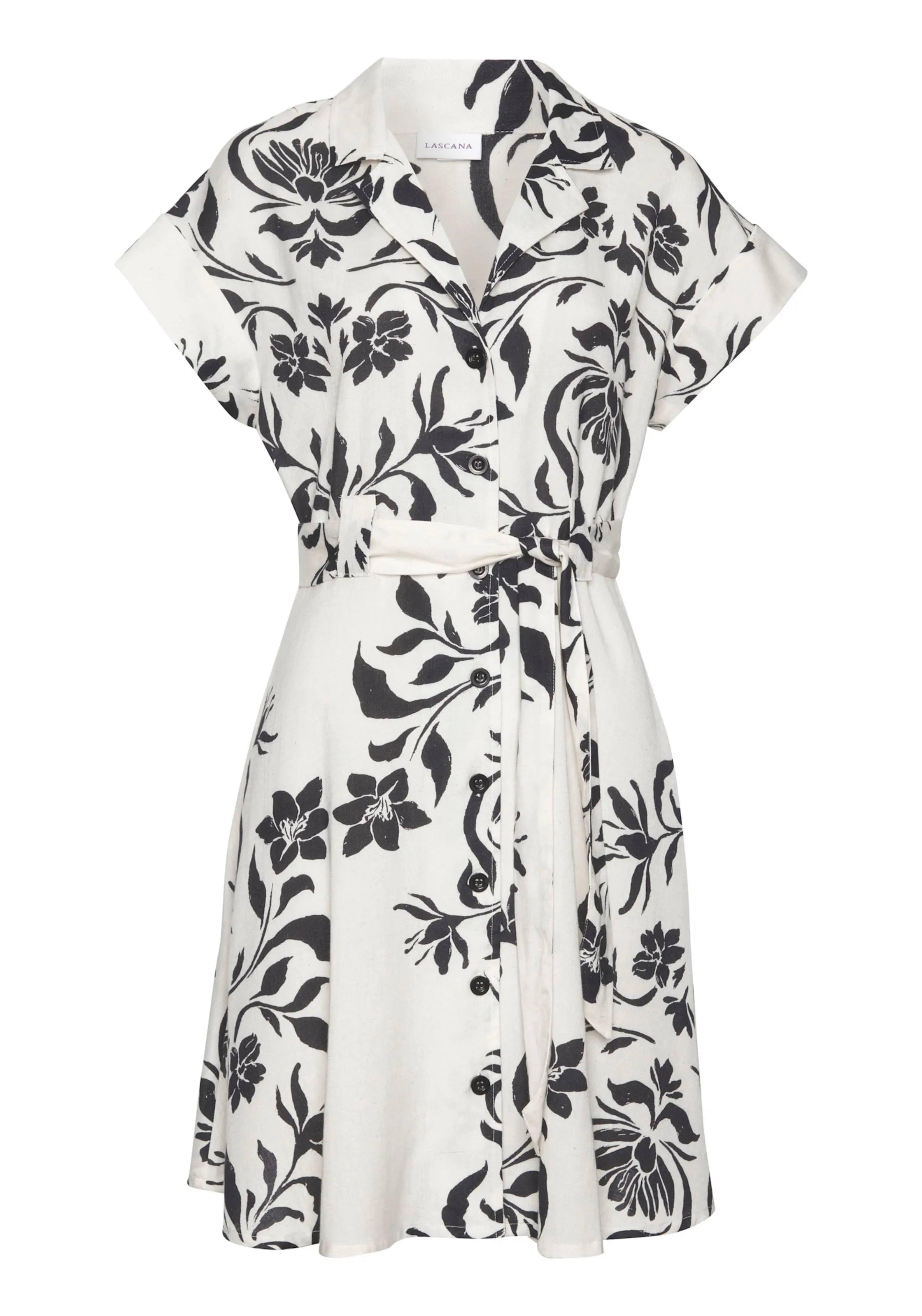 LASCANA Hemdblusenkleid in beige-schwarz bedruckt