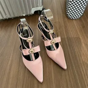 Roman Riemchen High Heels: Damen Sandaletten, Stilettoabsatz mit Schleife und spitzer Spitze