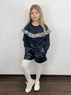 Set aus Baumwoll-Sweatshirt und Kunstleder-Shorts für Mädchen