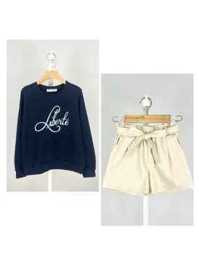 Set aus Baumwollfleece-Sweatshirt und mit Kunstleder gefütterten Shorts für Mädchen