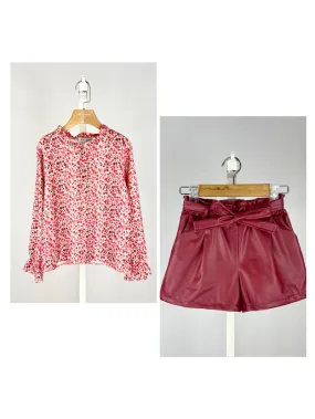 Set aus Oberteil mit Liberty-Blumenmuster und Shorts mit Kunstlederfutter für Mädchen